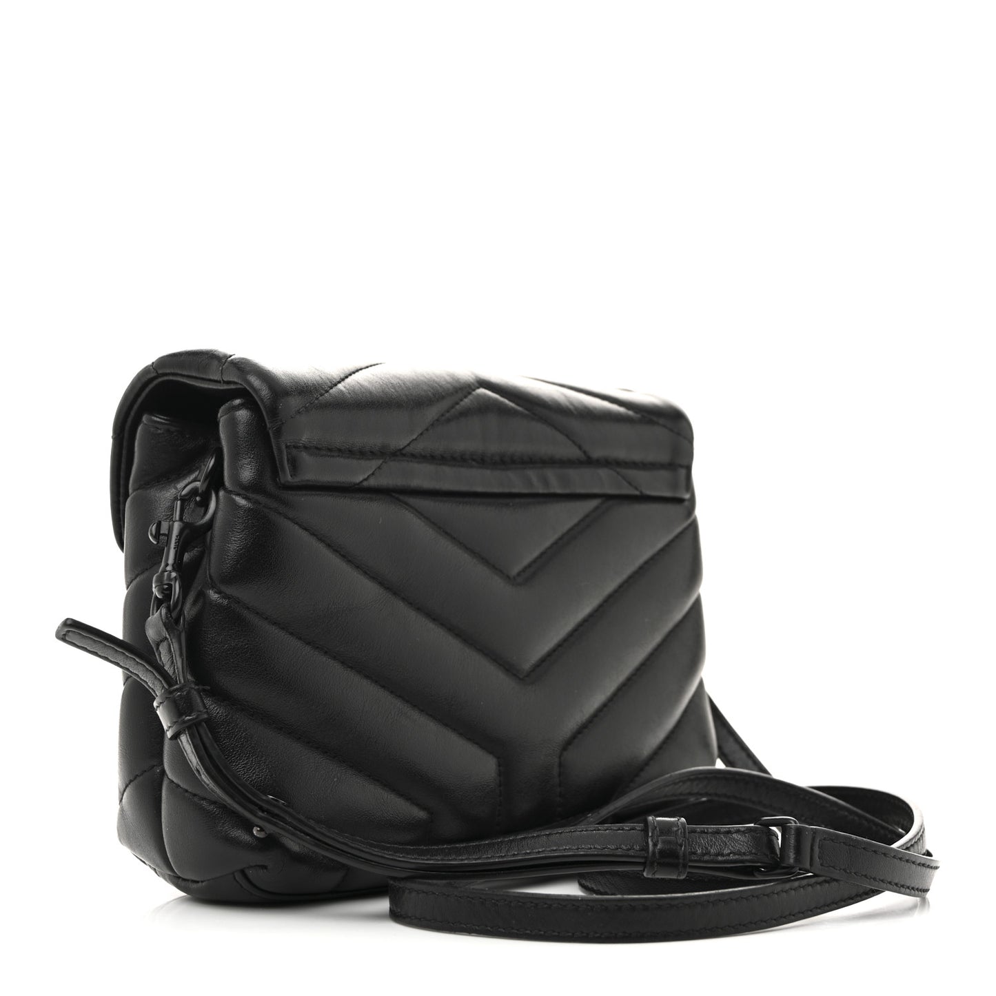Calfskin Y Quilted Monogram Monochrome Toy Loulou Crossbody Bag Black
