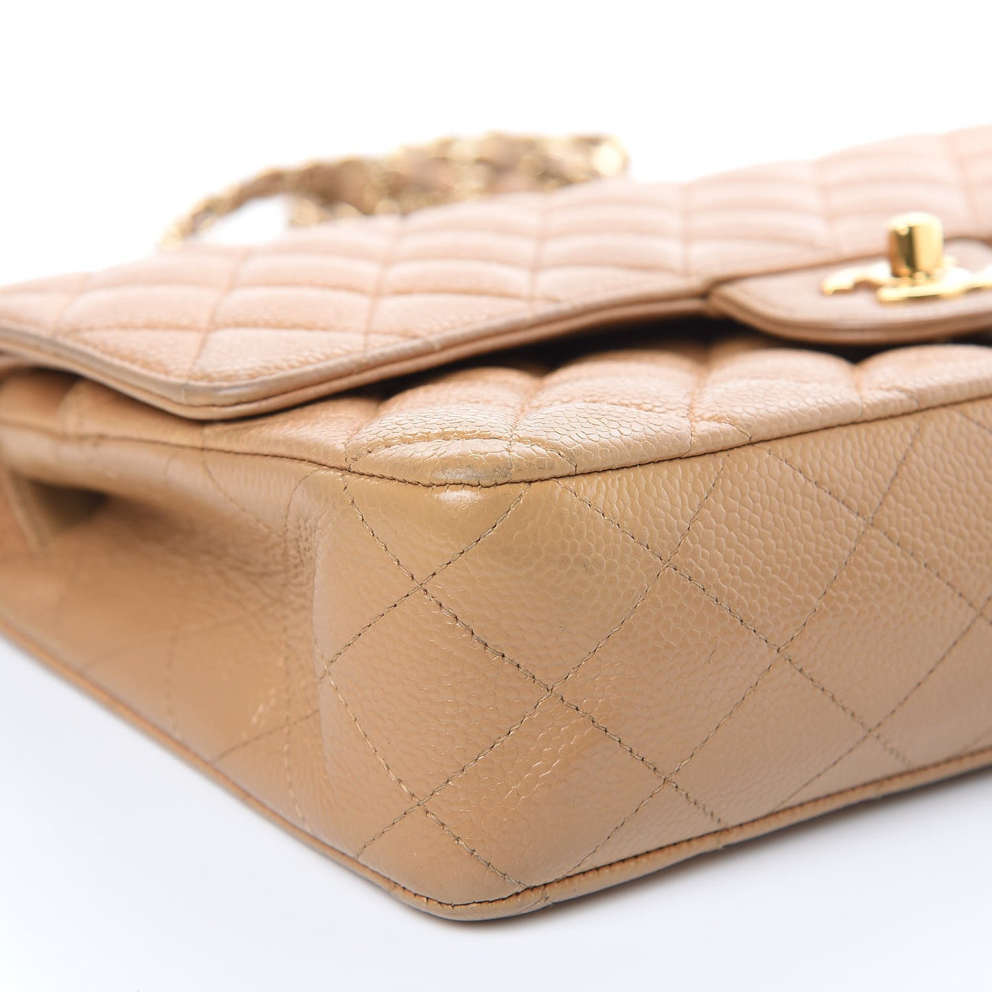 Caviar Quilted Medium Double Flap Beige