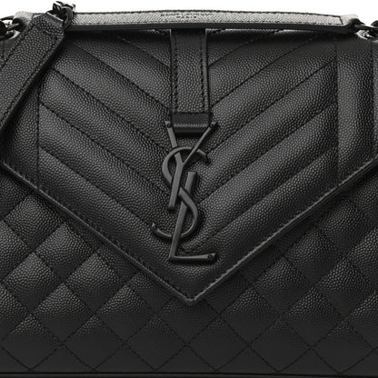 Saint Laurent Grain De Poudre Textured Mixed Matelasse Triquilt Medium Monogram Satchel Black 7 of 7