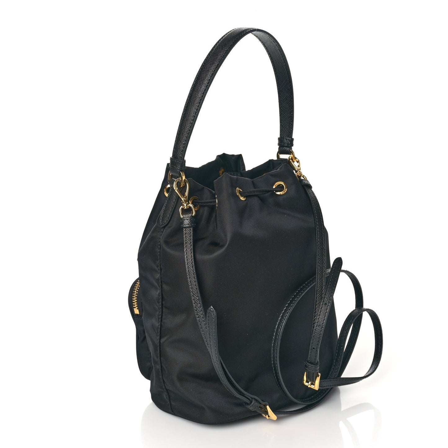 Saffiano Tessuto Nylon Mini Bucket Crossbody Bag Black