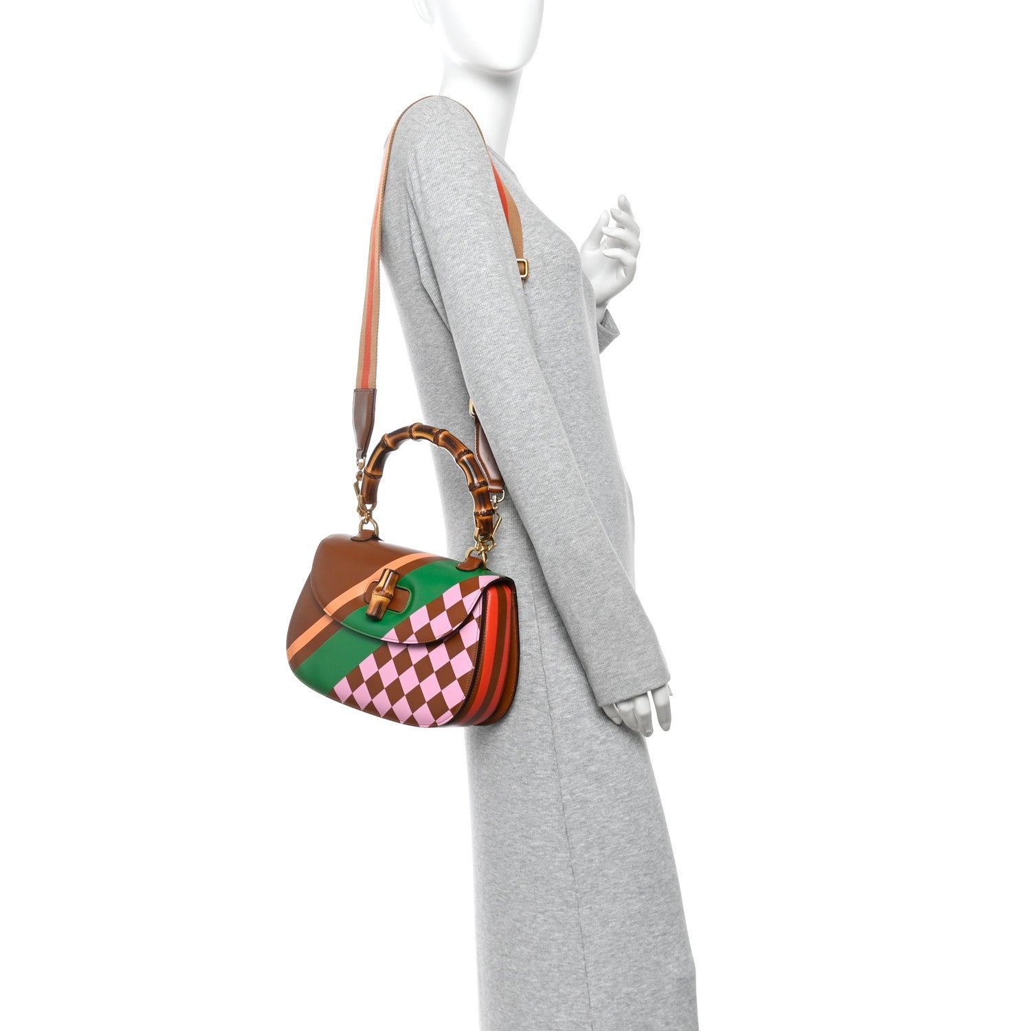 Gucci Calfskin Geometric Print Medium Bamboo 1947 Top Handle Bag Brown 2 of 10