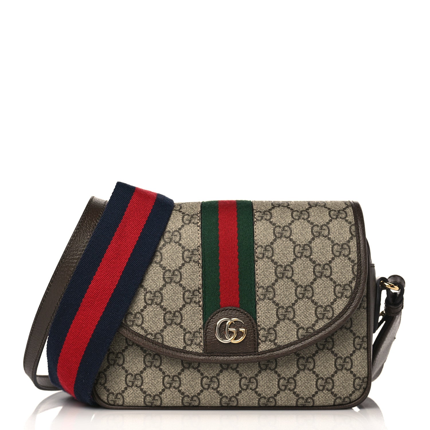 Gucci GG Supreme Monogram Textured Dollar Calfskin Web Studded Mini Ophidia Flap Shoulder Bag Beige Ebony New Acero 1 of 8