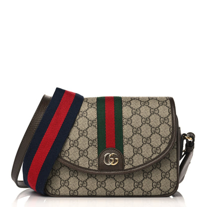 Gucci GG Supreme Monogram Textured Dollar Calfskin Web Studded Mini Ophidia Flap Shoulder Bag Beige Ebony New Acero 1 of 8