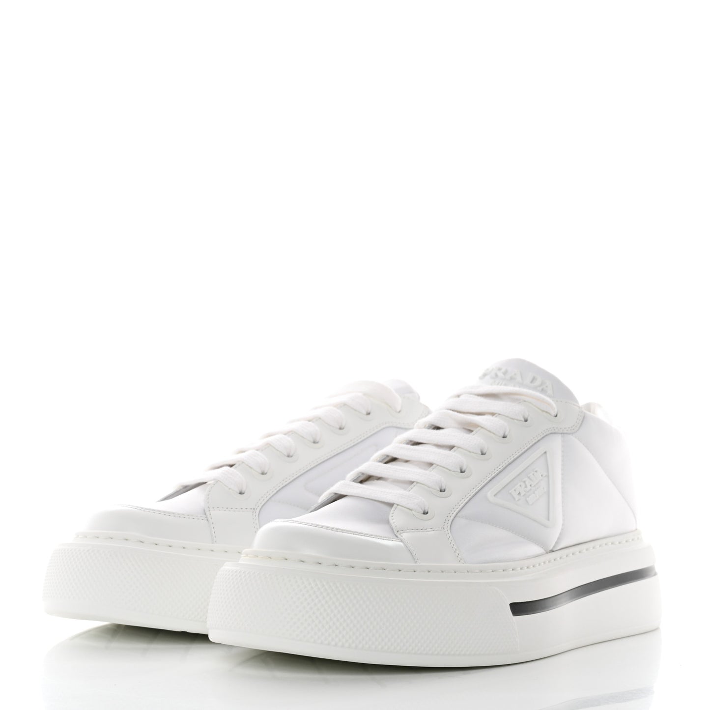 Re-Nylon Spazzolato Rubber Triangle Logo Macro Quilted Mens 35mm Platform Sneakers 8 White