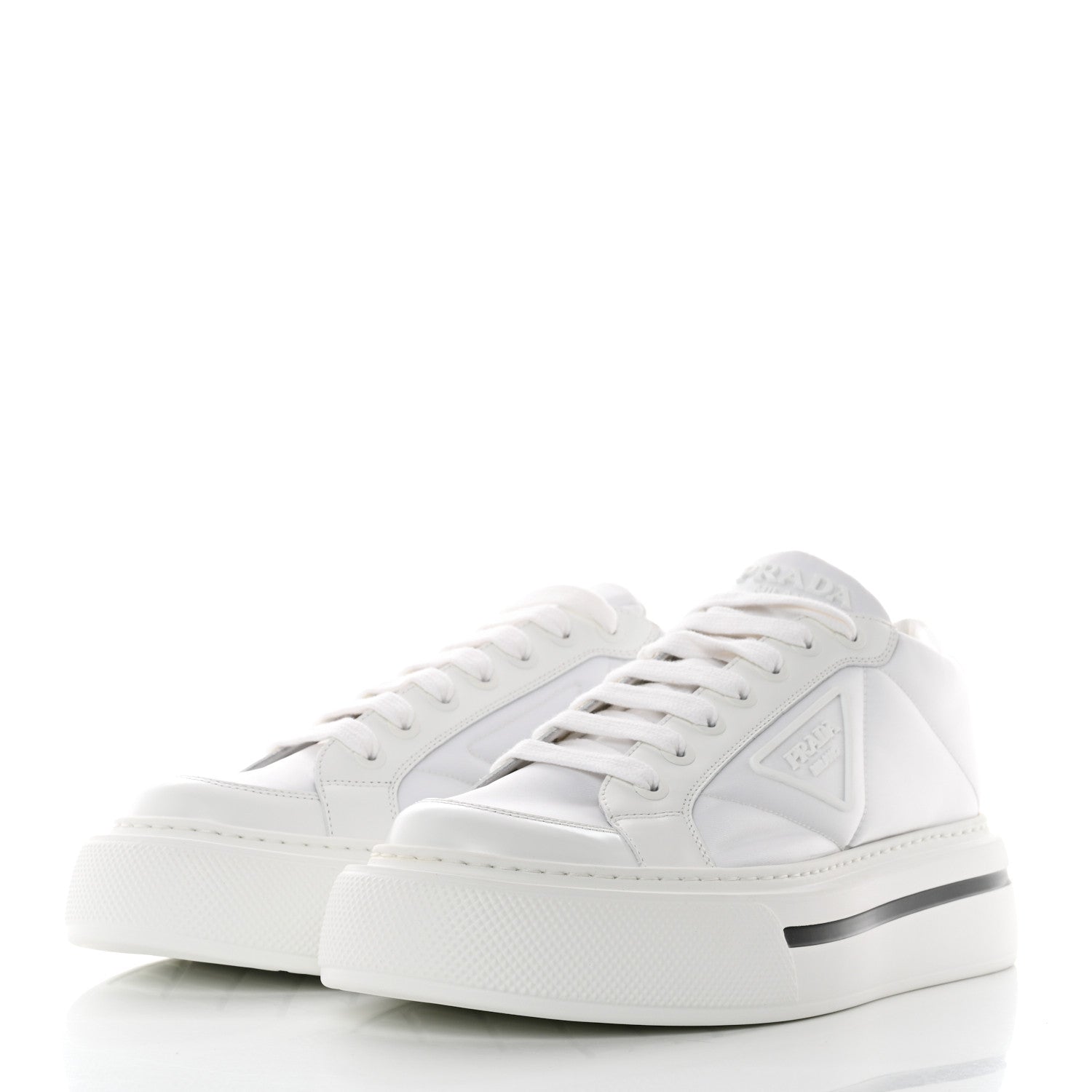 Prada Re-Nylon Spazzolato Rubber Triangle Logo Macro Quilted Mens 35mm Platform Sneakers 8 White 3 of 9