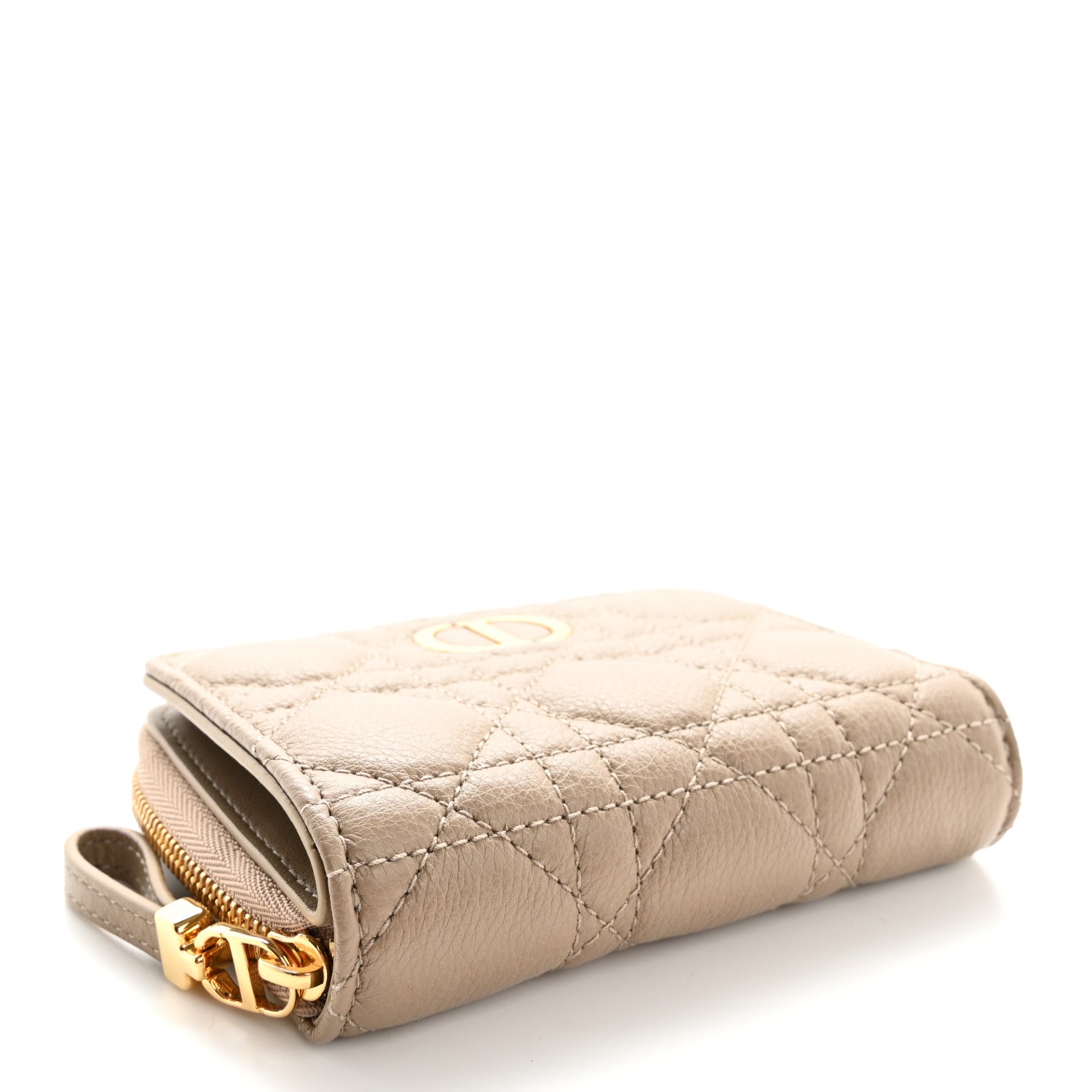 Christian Dior Grained Calfskin Supple Cannage Caro Scarlet Zipped Wallet Sand 4 of 10