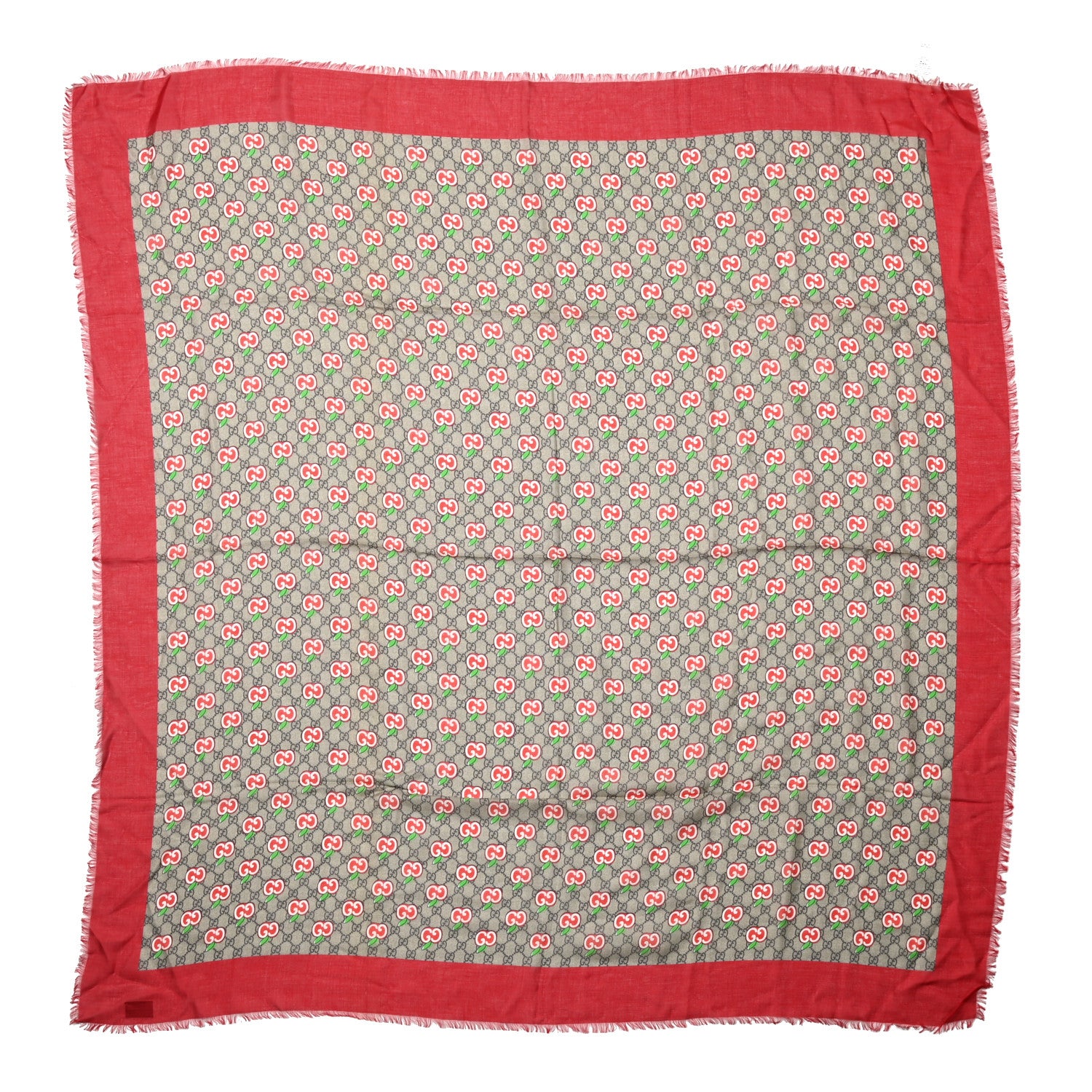 Gucci Modal Silk GG Monogram Big Pomme GG Shawl Scarf Beige Red 1 of 3