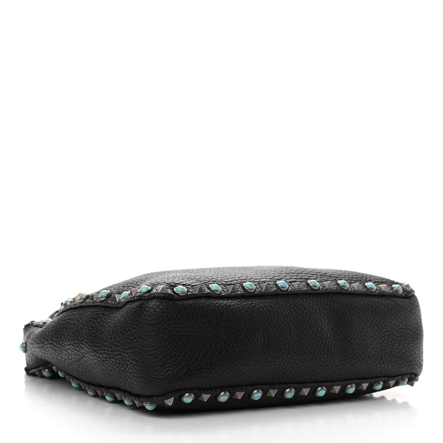 Pebbled Calfskin Tribal Small Guitar Strap Rockstud Rolling Flip-Lock Messenger Bag Black