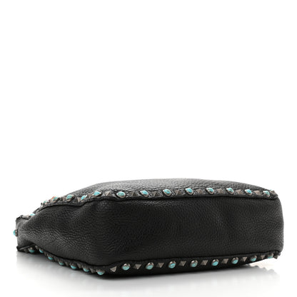 Valentino Garavani Pebbled Calfskin Tribal Small Guitar Strap Rockstud Rolling Flip-Lock Messenger Bag Black 4 of 18