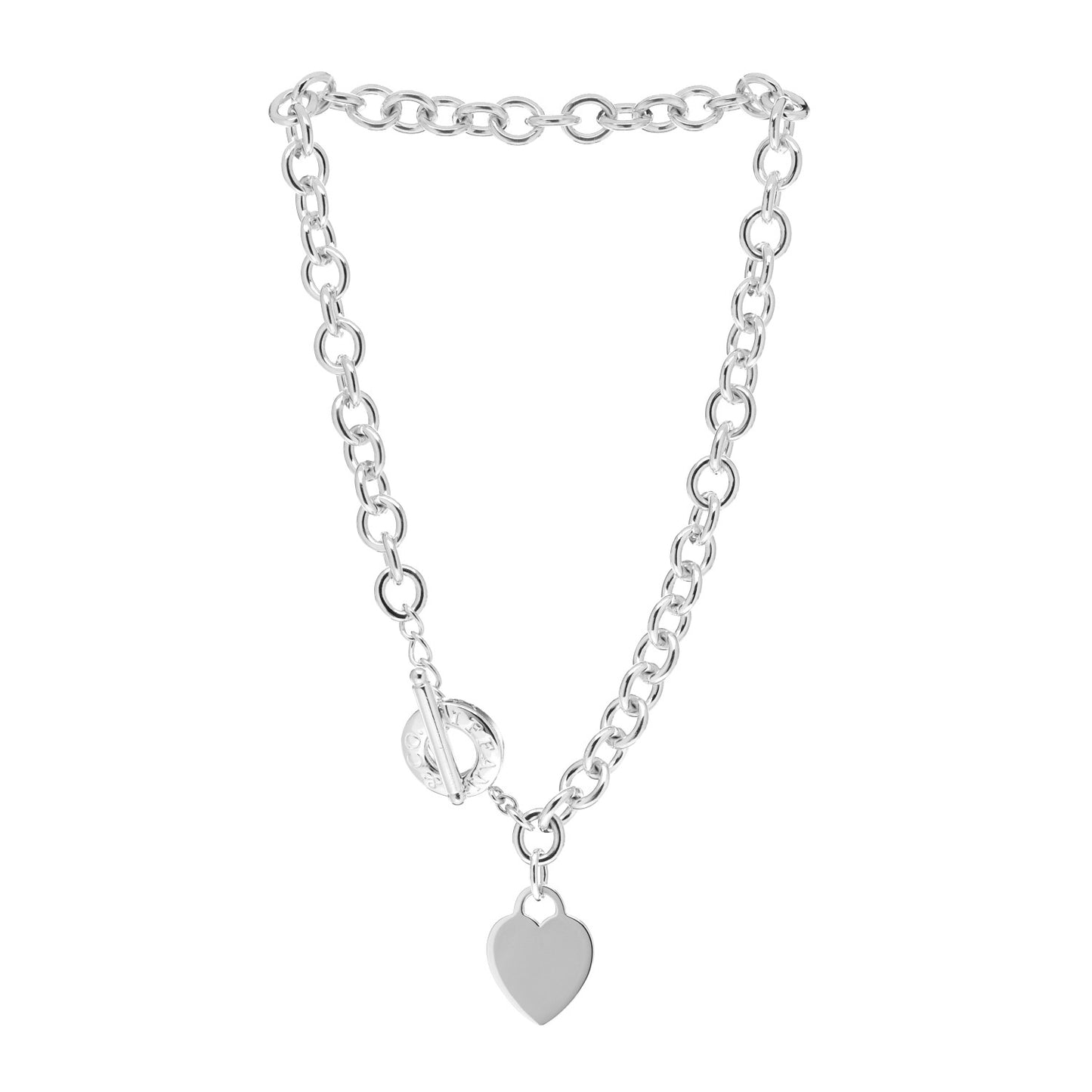 Sterling Silver Heart Tag Toggle Necklace