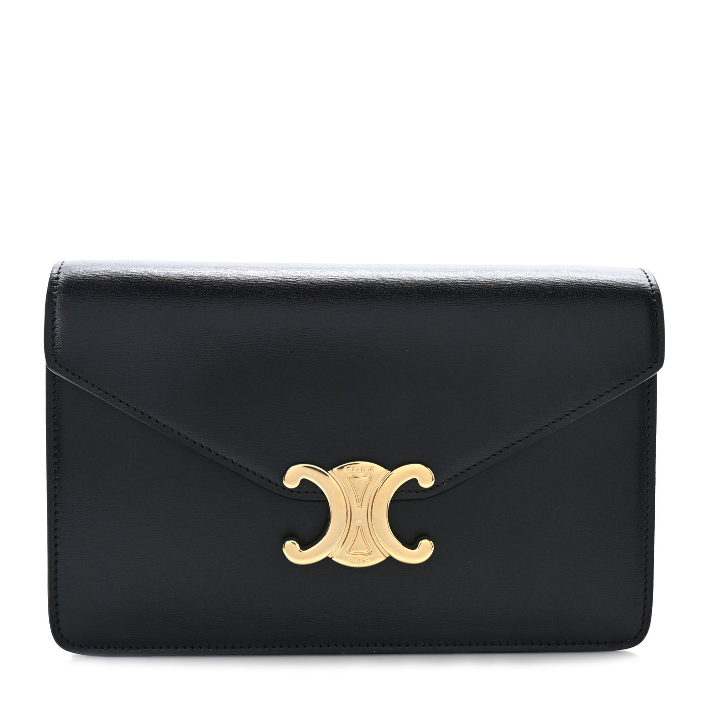 Shiny Calfskin Triomphe Margo Wallet on Chain Black