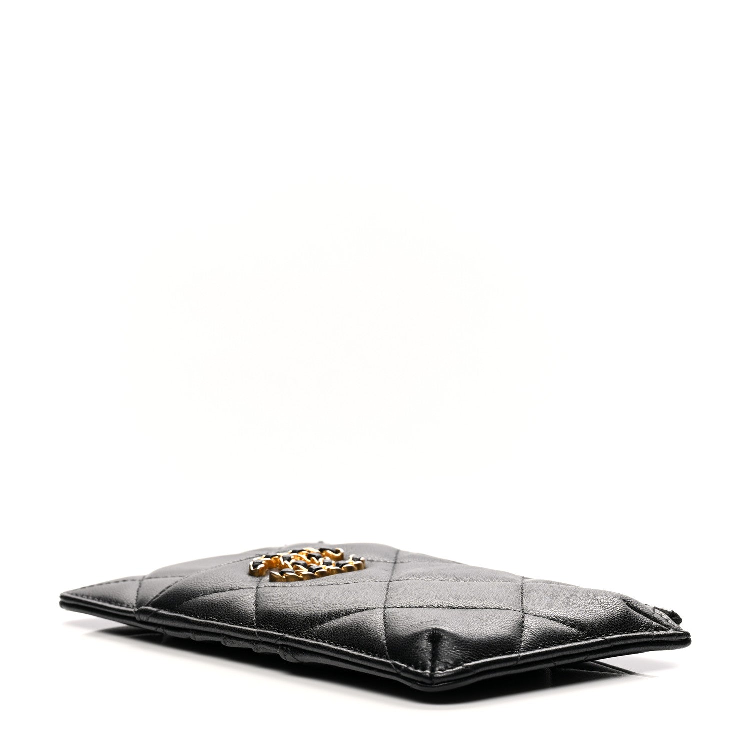 Chanel Shiny Goatskin Quilted Chanel 19 Phone and Card Holder Black 4 of 8
