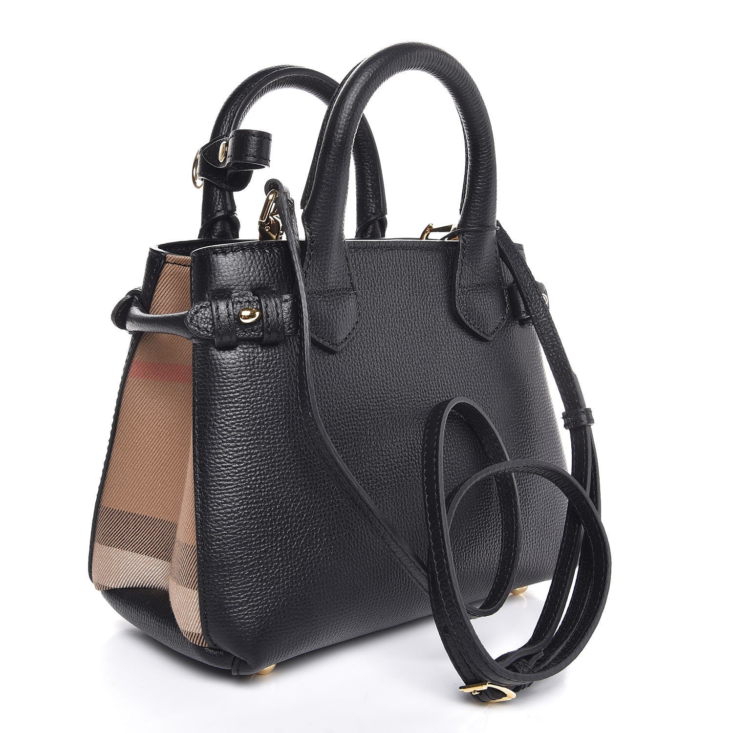 Burberry Grainy Calfskin House Check Baby Banner Tote Black 4 of 8
