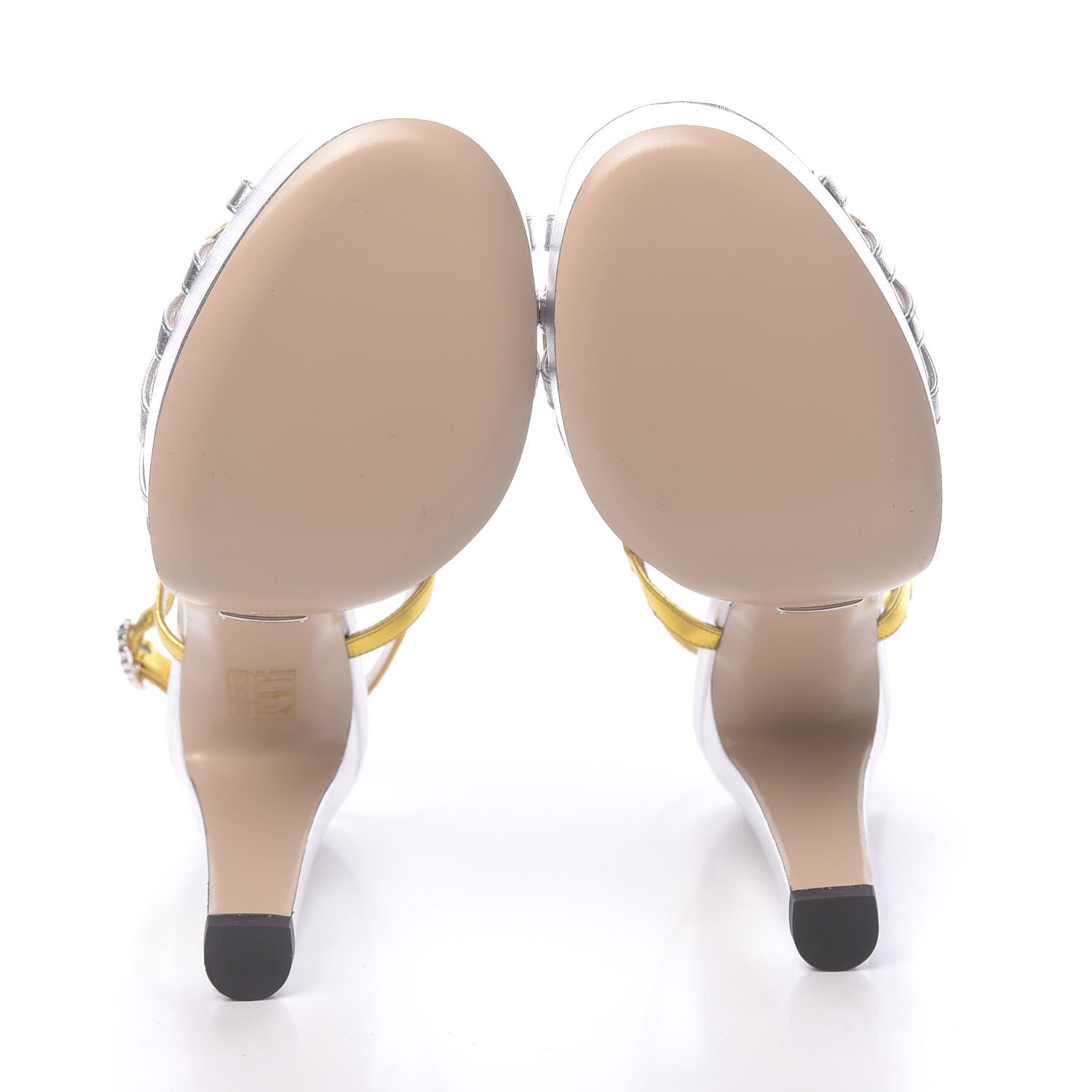 Gucci Metallic Nappa Crystal Zephyra Slingback Platform High Heel Sandals 39 Silver Gold 5 of 10
