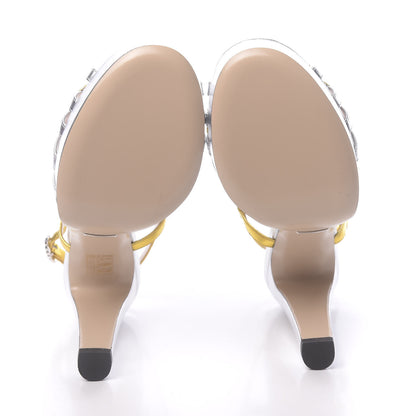 Gucci Metallic Nappa Crystal Zephyra Slingback Platform High Heel Sandals 39 Silver Gold 5 of 10