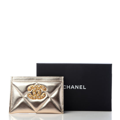 Chanel Metallic Goatskin Quilted Chanel 19 Card Holder Gold 8 of 8