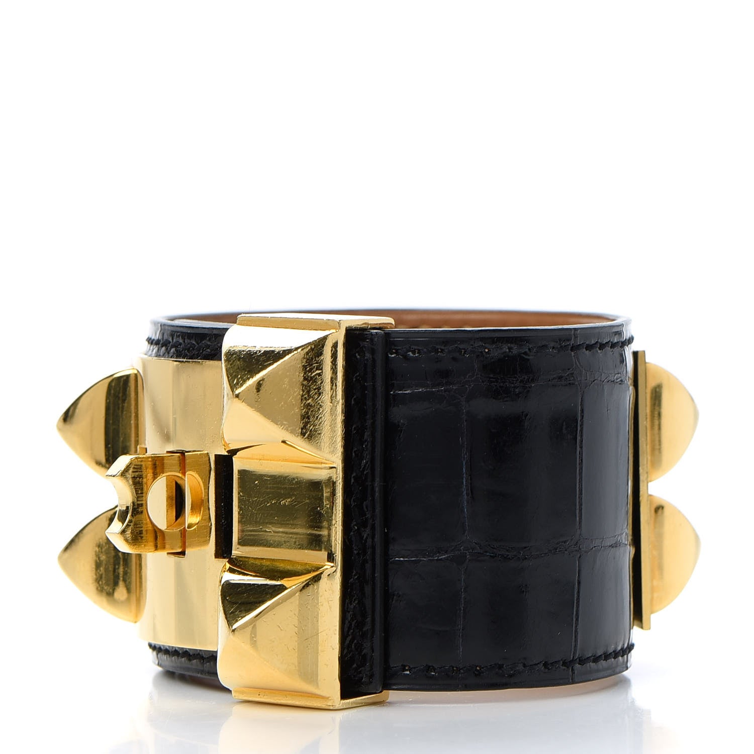Hermes Shiny Niloticus Crocodile Collier de Chien CDC Bracelet S Black 3 of 5