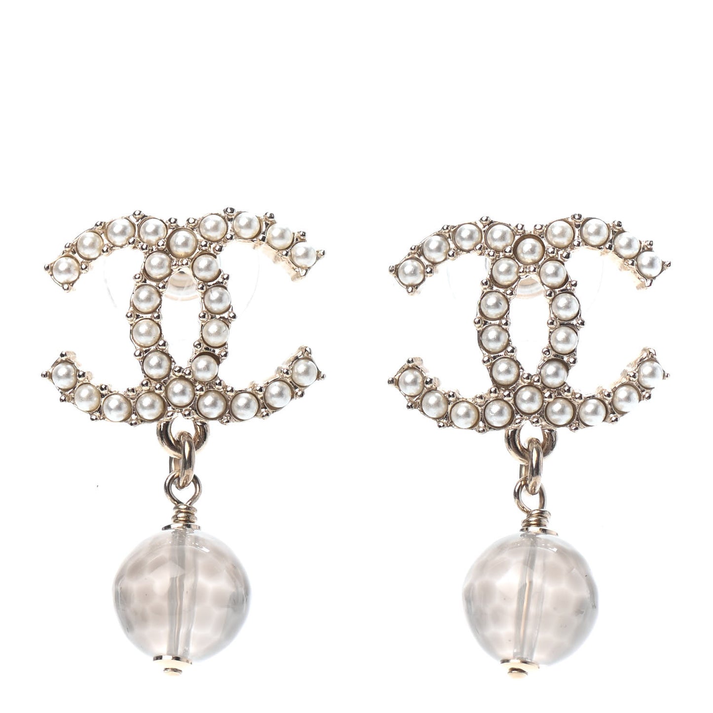 Pearl Bead CC Drop Earrings Gold