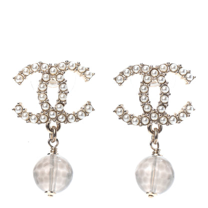 Chanel Pearl Bead CC Drop Earrings Gold 1 of 4