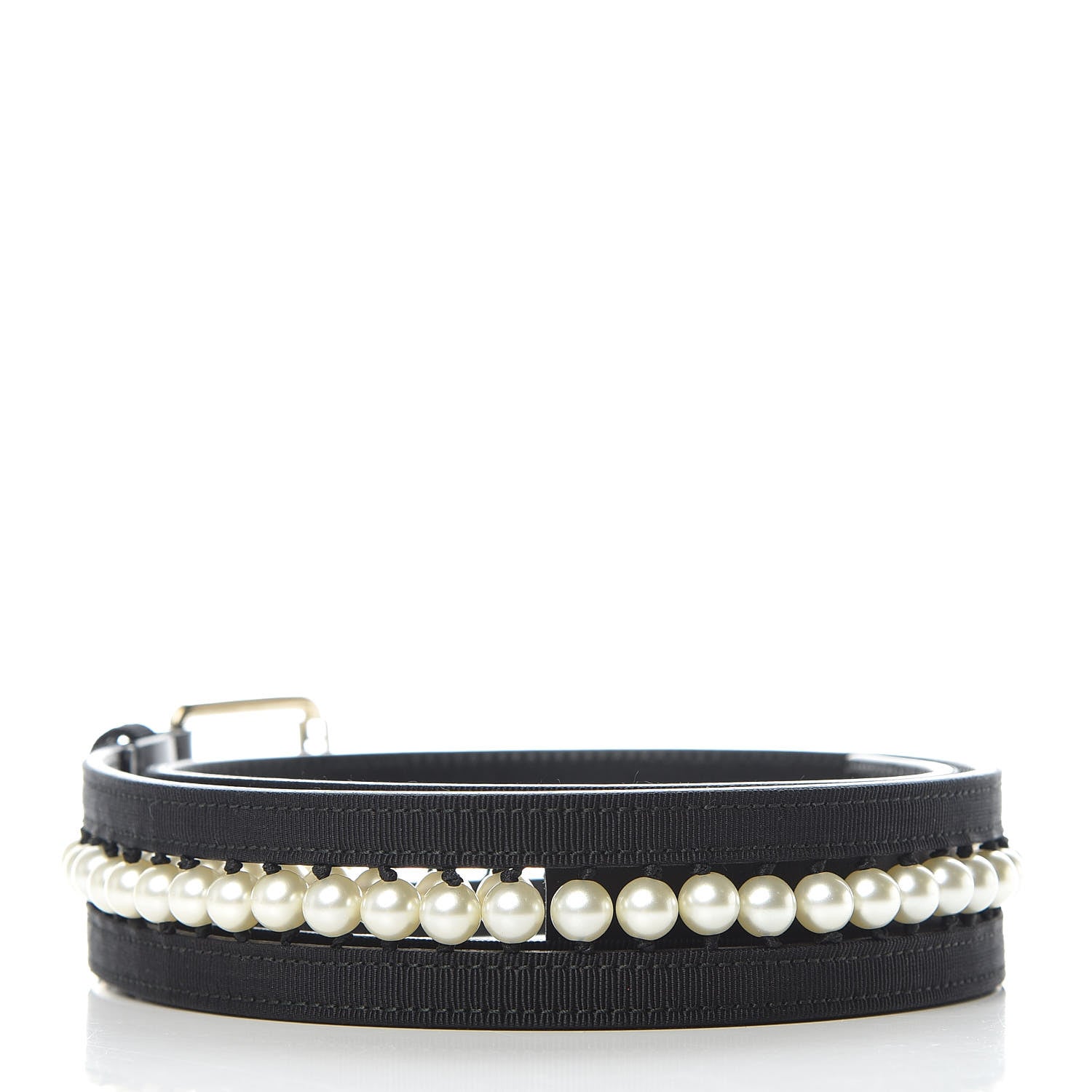 Chanel Grosgrain Calfskin Pearl CC Belt 70 28 Black 3 of 6