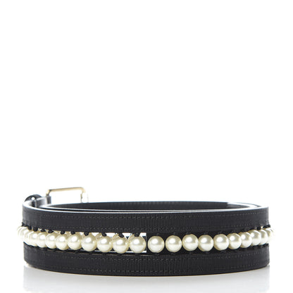 Chanel Grosgrain Calfskin Pearl CC Belt 70 28 Black 3 of 6
