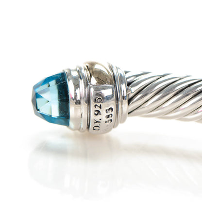 David Yurman Sterling Silver 14K Yellow Gold Blue Topaz 5mm Cable Classics Bracelet 5 of 6