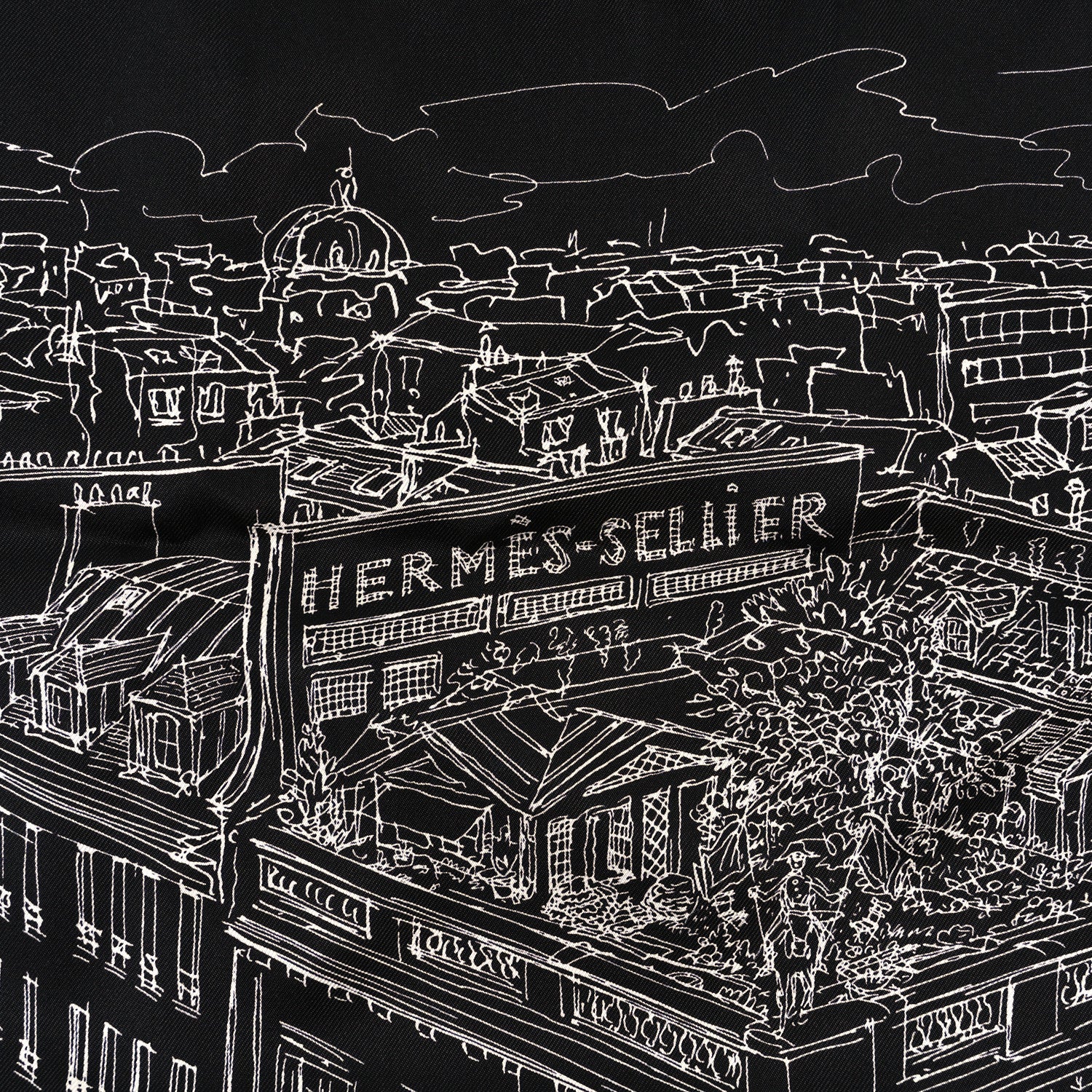 Hermes Silk Un Jardin Sur Le Toit Pocket Square Black White 2 of 4