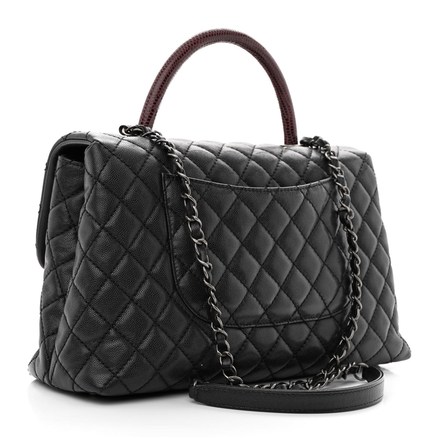 Caviar Lizard Quilted Medium Coco Handle Flap Black