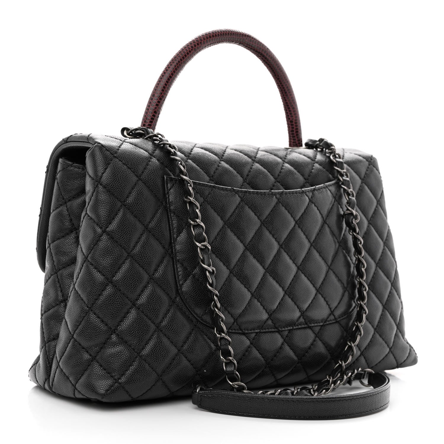 Chanel Caviar Lizard Quilted Medium Coco Handle Flap Black 3 of 14