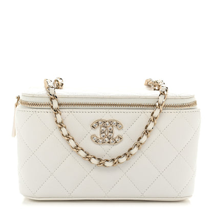 Chanel Caviar Quilted Crystal Hearts Small Vanity Case With Chain White 1 of 11