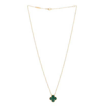 Van Cleef & Arpels 18K Yellow Gold Malachite Vintage Alhambra Pendant Necklace 3 of 4