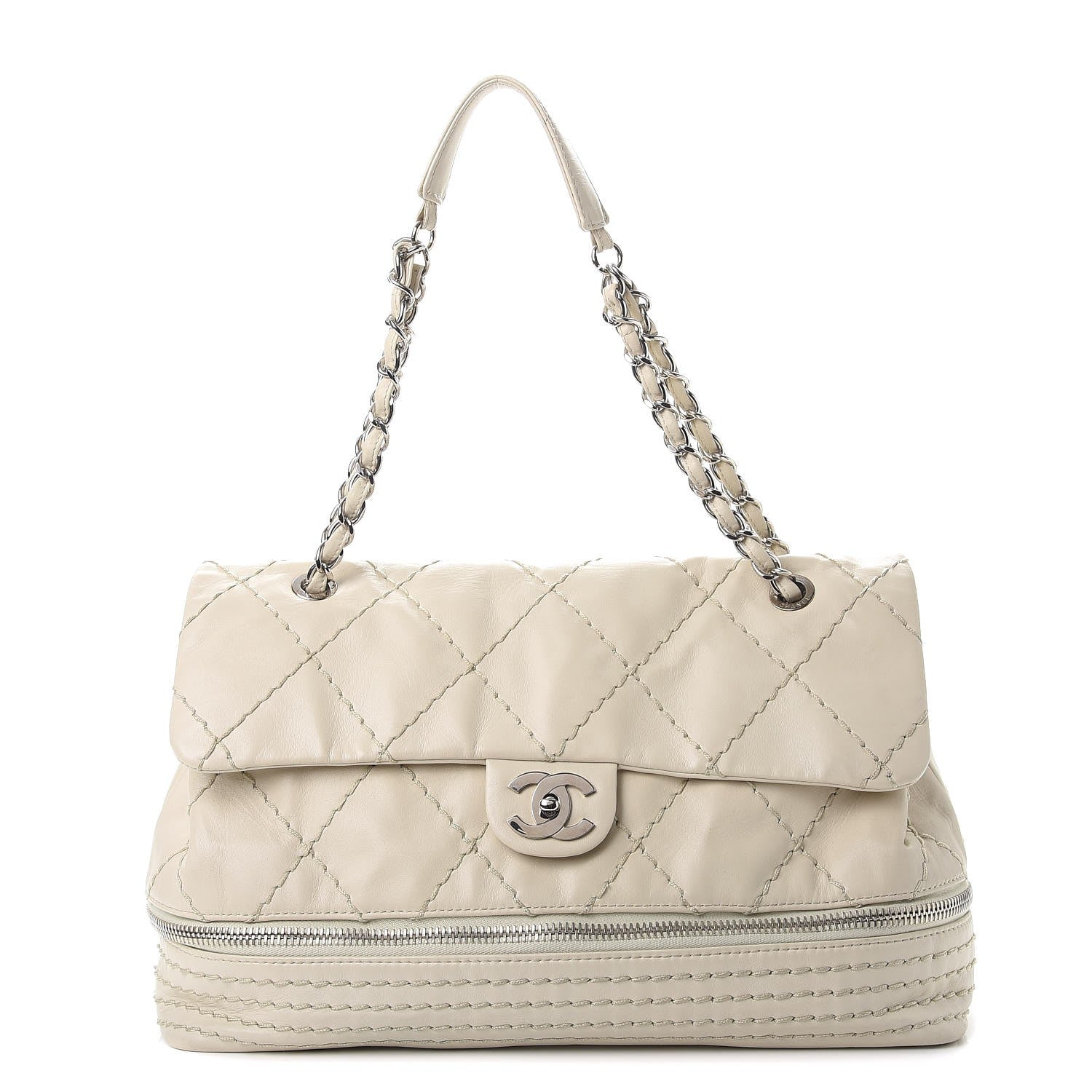 Chanel Calfskin Stitched Large Expandable Flap Bag White 1 of 15