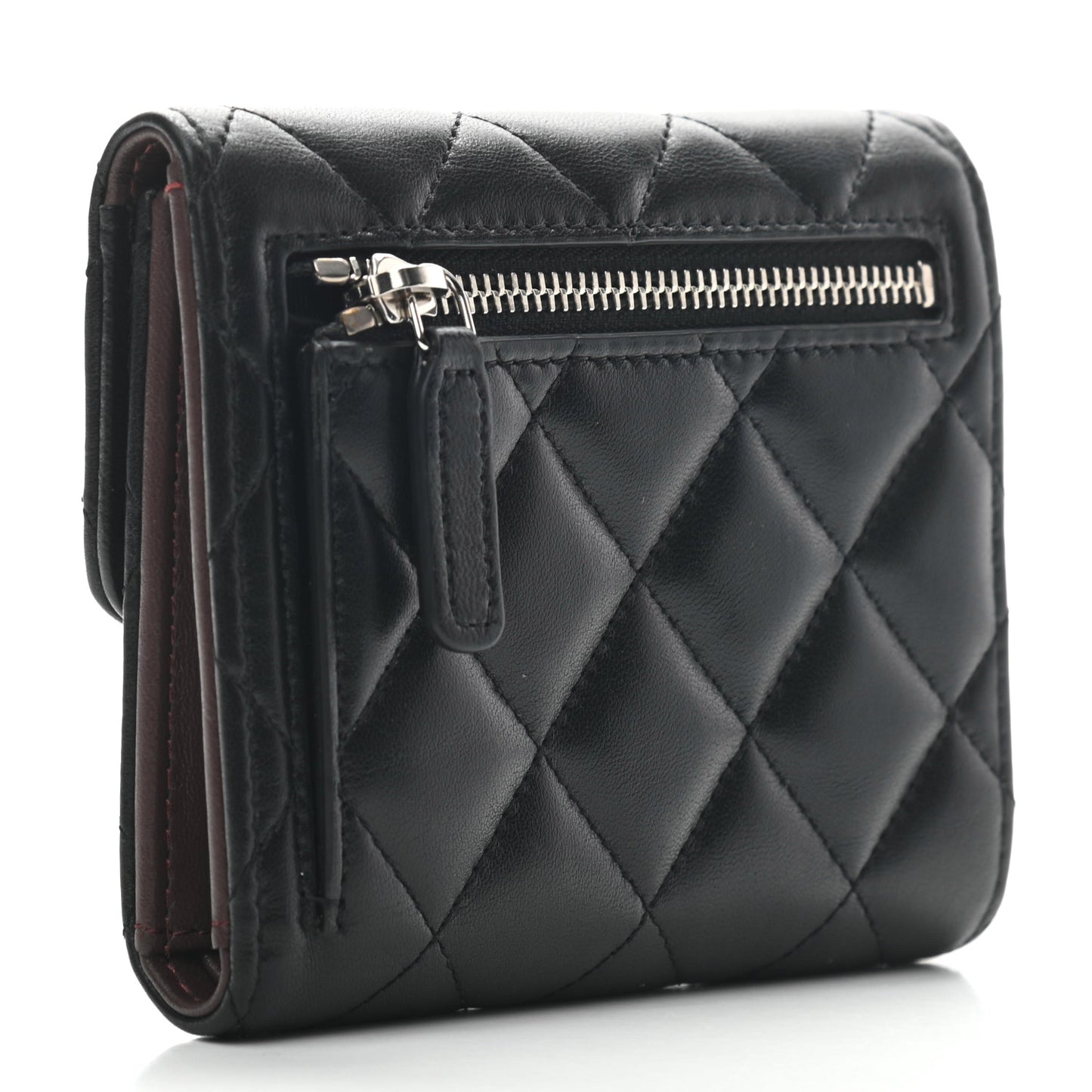 Lambskin Quilted Compact Flap Wallet Black