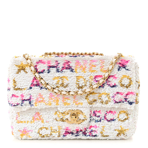 Sequin Logo Mini Rectangular Flap White Multicolor