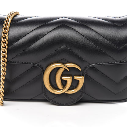 Gucci Calfskin Matelasse Super Mini GG Marmont Shoulder Bag Black 9 of 10