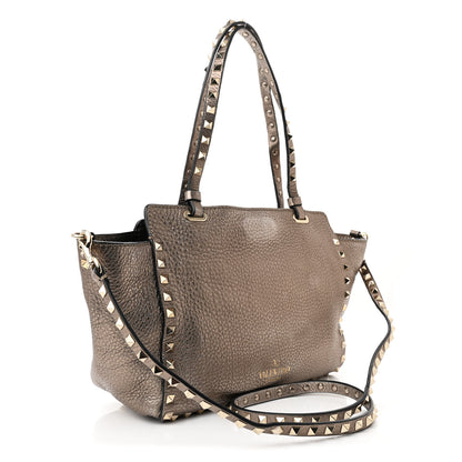Valentino Garavani Metallic Alce Printed Calfskin Small Rockstud Tote Sasso 3 of 9