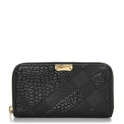 Burberry Grainy Calfskin Check Embossed Elmore Zip Around Wallet Black 1 of 7
