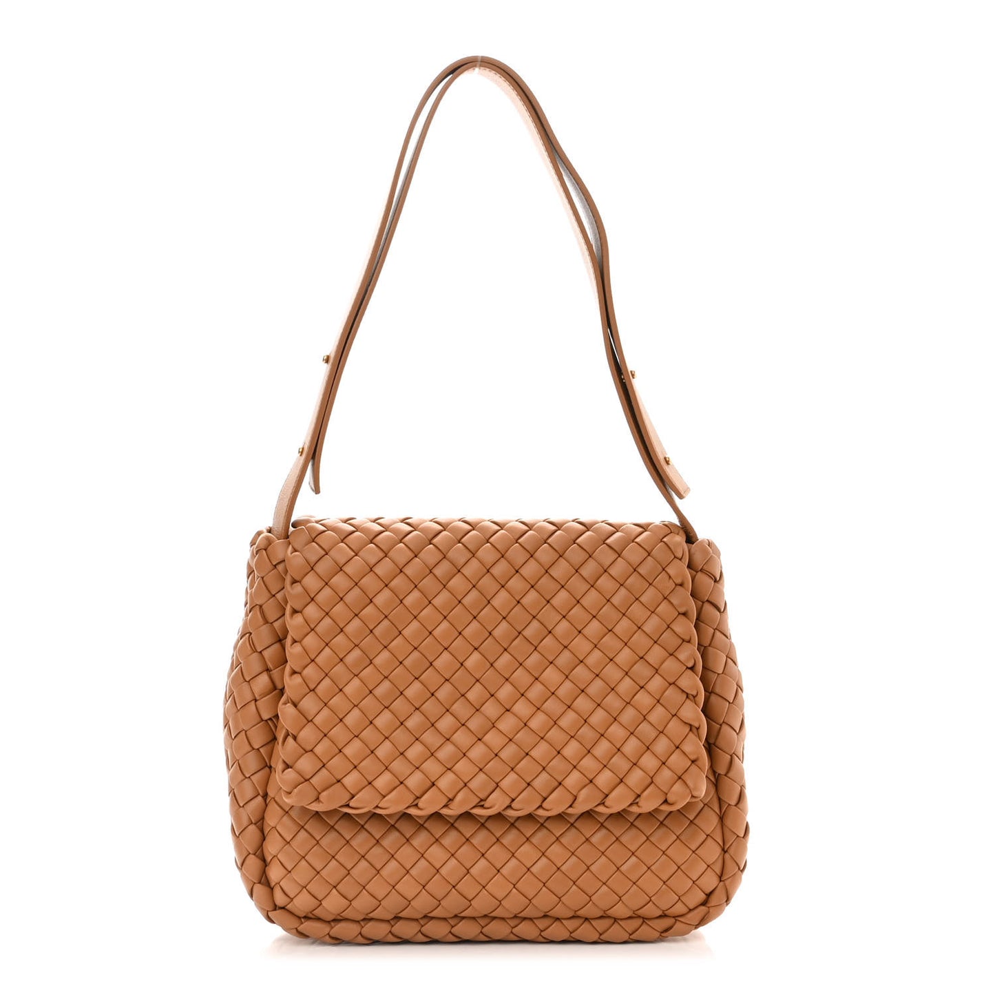 Nappa Intrecciato Cobble Shoulder Bag Caramel