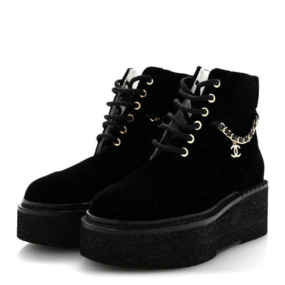 Chanel Velvet Chain Lace Up CC Short Boots 35.5 Black 4 of 10