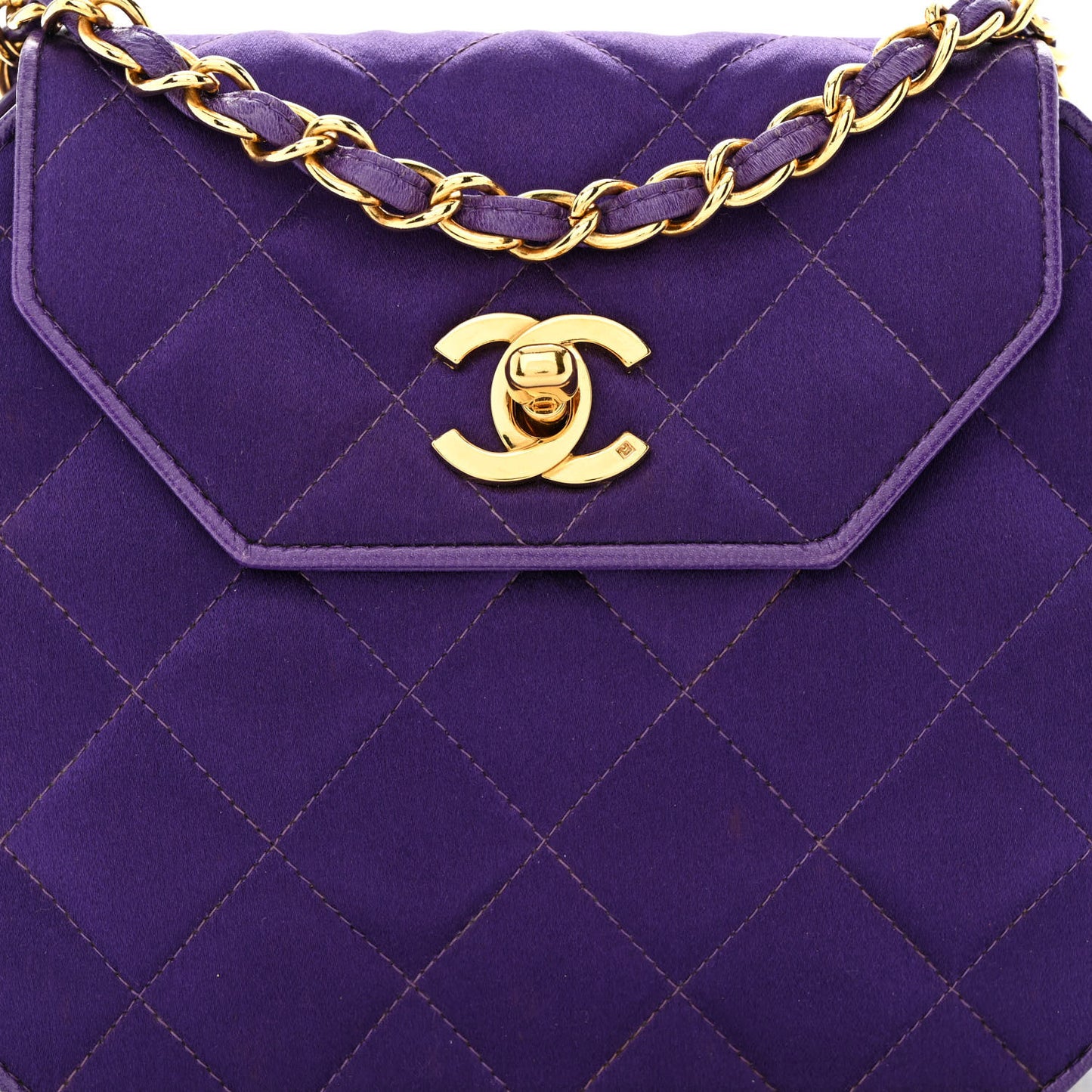 Satin Quilted Flap Shoulder Bag Purple