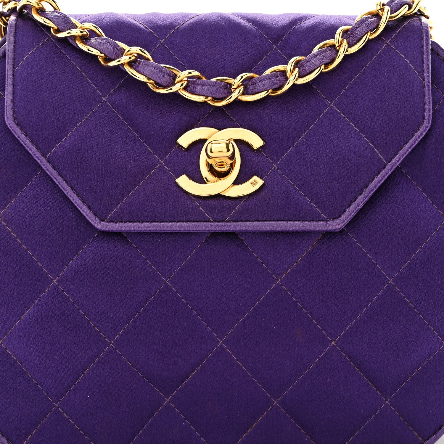 Chanel Satin Quilted Flap Shoulder Bag Purple 9 of 12