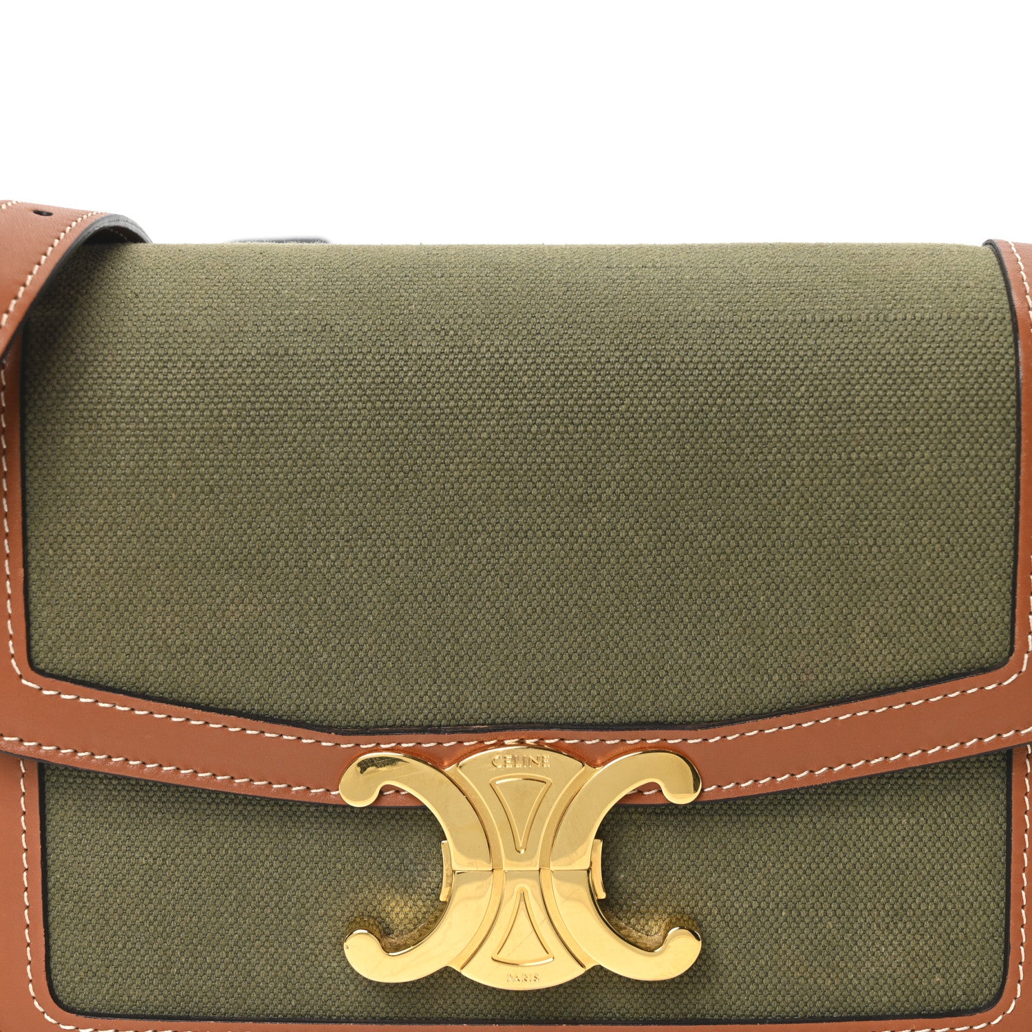 Celine Textile Natural Calfskin Classique Triomphe Khaki Tan 8 of 10