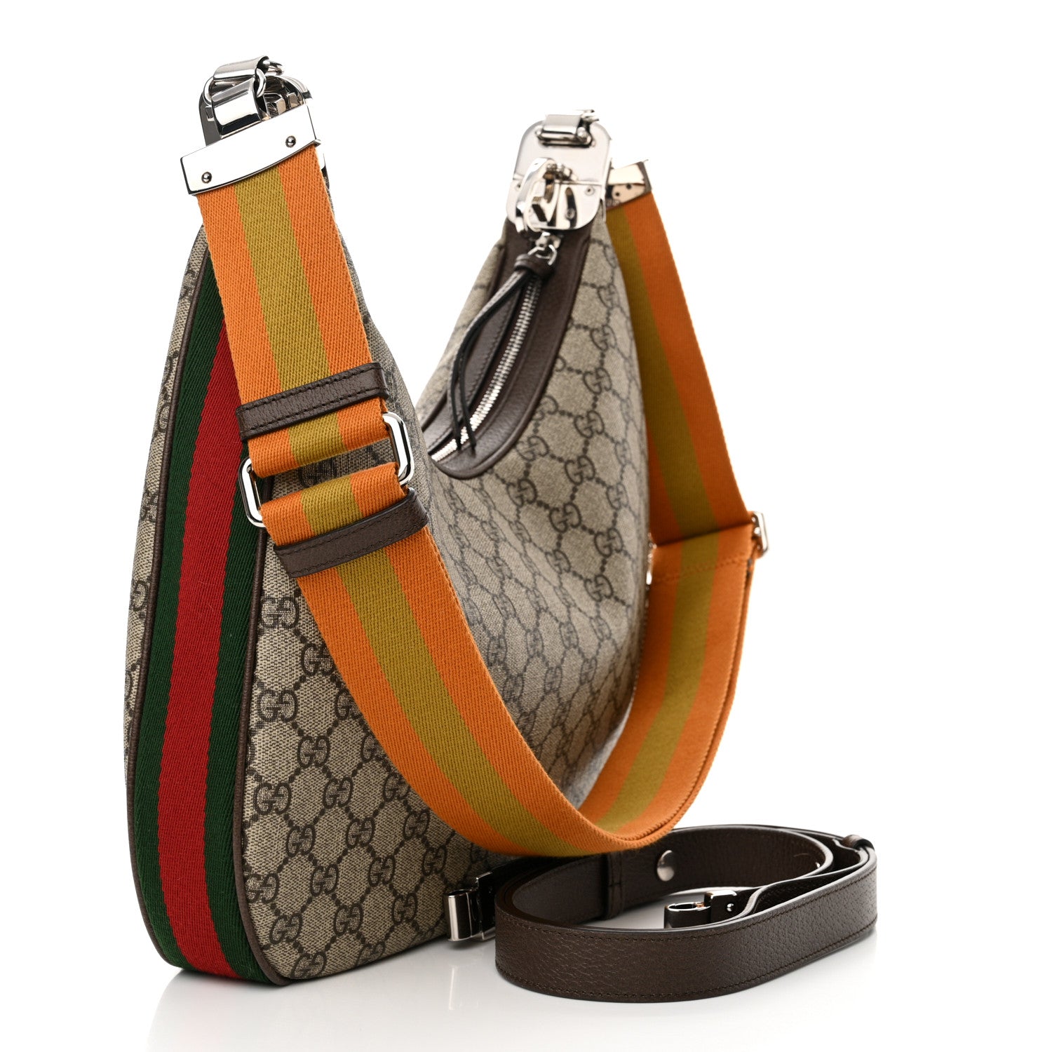 Gucci GG Supreme Monogram Textured Calfskin Web Large Attache Shoulder Bag Beige Ebony New Acero 3 of 10