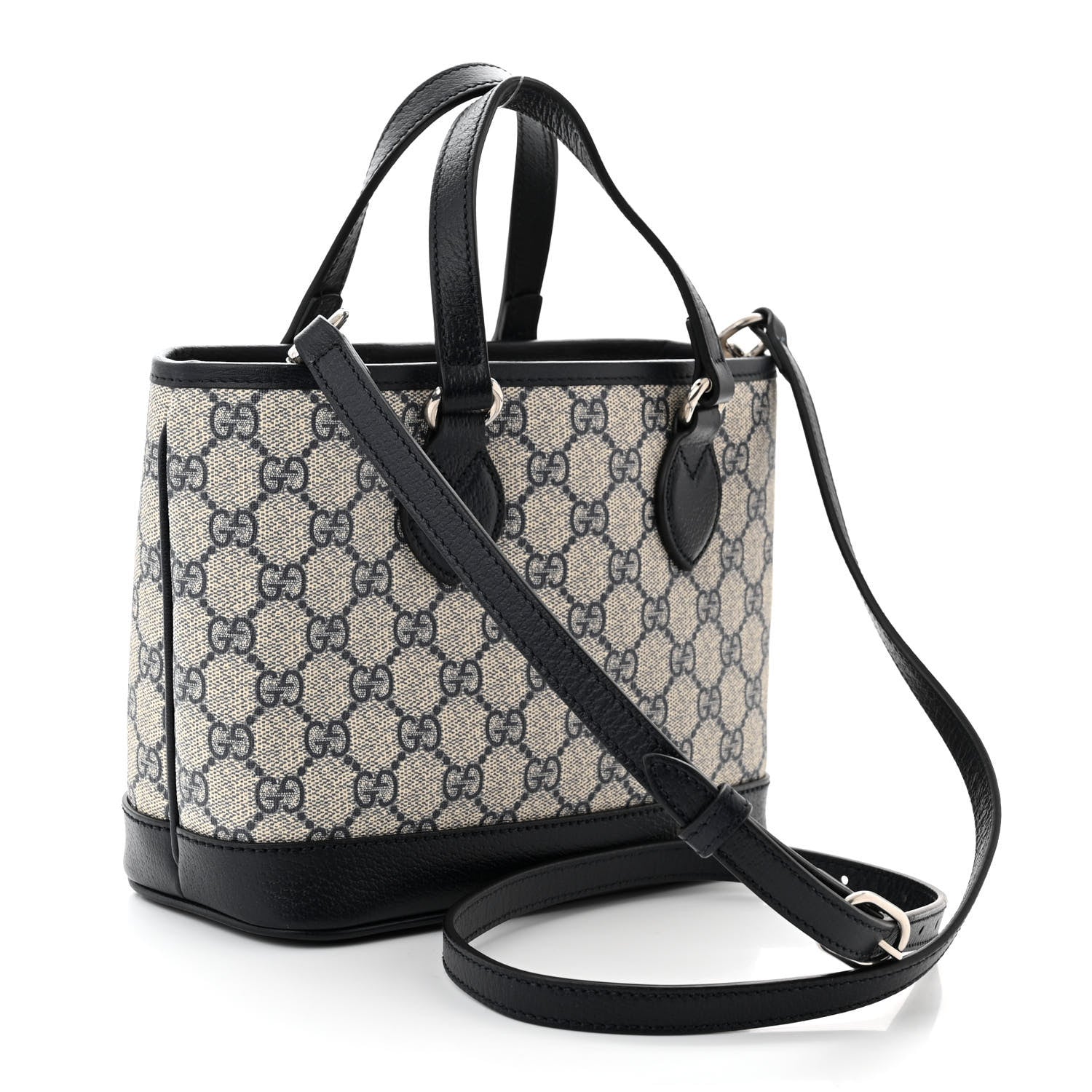 Gucci GG Supreme Monogram Textured Dollar Calfskin Mini Ophidia Shoulder Tote Bag Beige Blue 4 of 12
