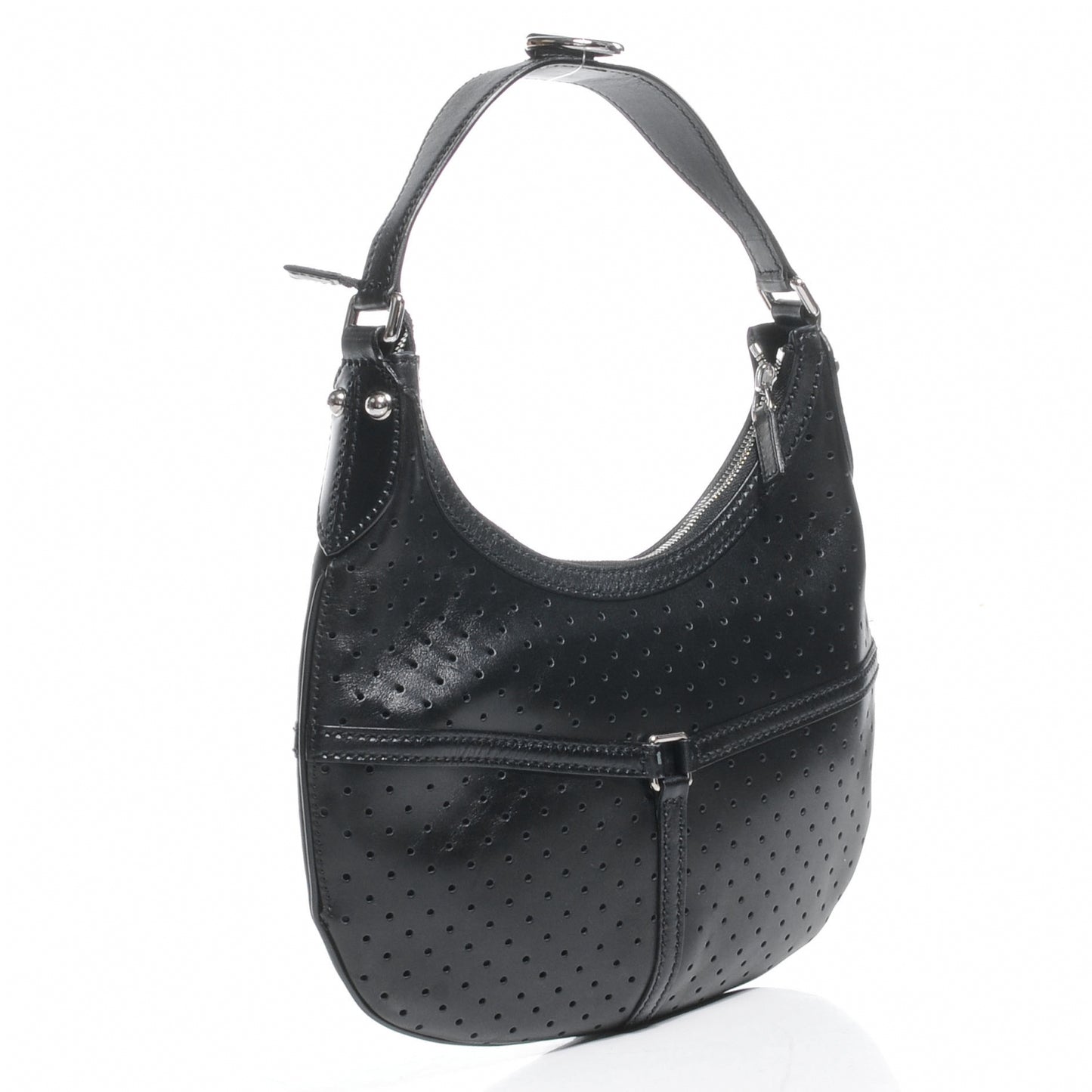 Leather Perforated Reins Hobo Black