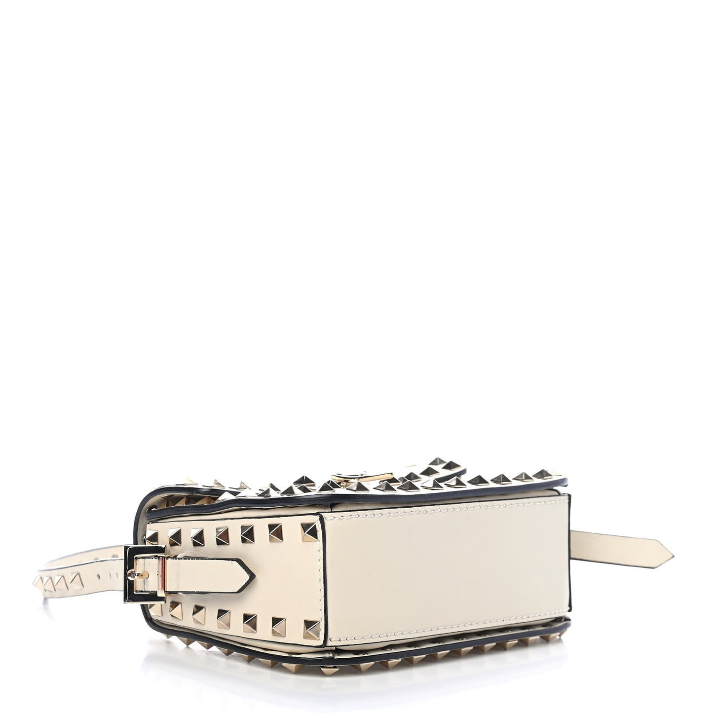 Vitello Small Rockstud Flap Saddle Bag Ivory