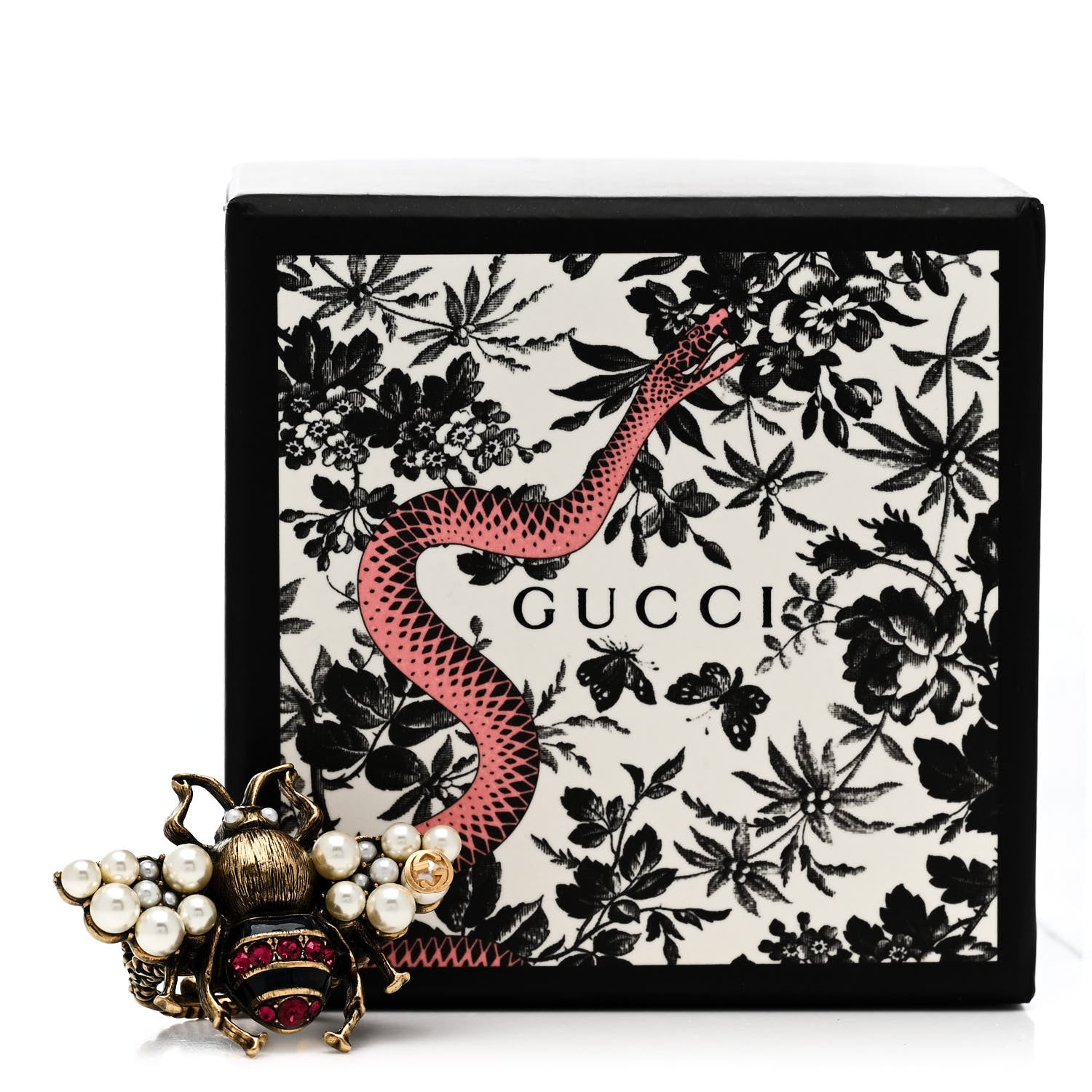 Gucci Metal Crystal Pearl Bee Ring 54 7 Aged Gold 7 of 7