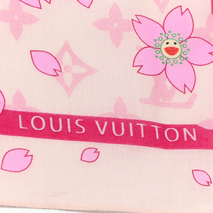 Louis Vuitton Cotton Monogram Cherry Blossom Square Scarf Pink 2 of 5