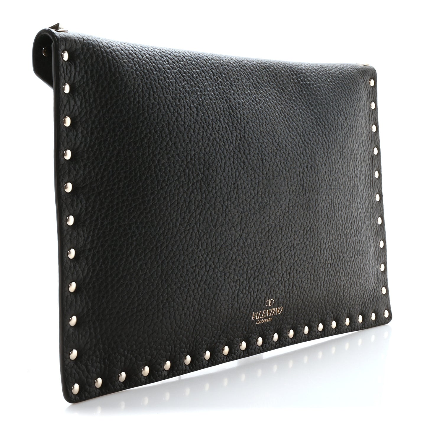 Pebbled Calfskin Large Rockstud Envelope Clutch Black