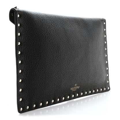 Valentino Garavani Pebbled Calfskin Large Rockstud Envelope Clutch Black 3 of 9